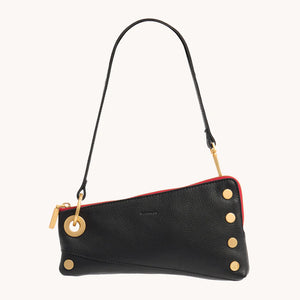 Nash Pochette in Black Brushed Gold Red Zip