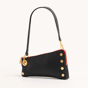 Nash Pochette in Black Brushed Gold Red Zip