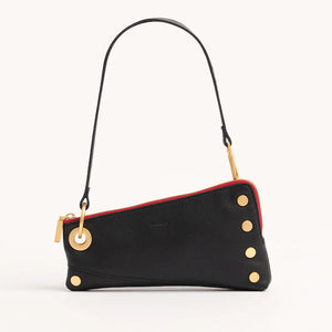 Nash Pochette in Black Brushed Gold Red Zip