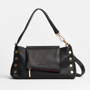 VIP Satchel Black Brushed Gold Red Zip