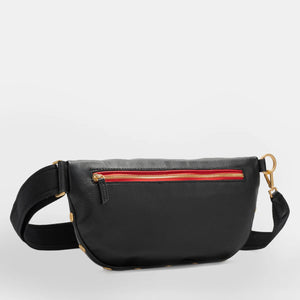 Charles Crossbody Large Black Brushed Gold Red Zip