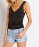 Delicious Deep V Lace Tank in Black