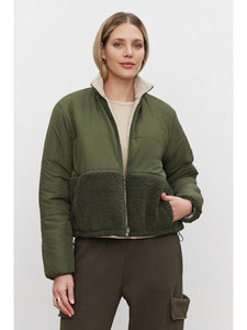 Tasha Zip Puffer Jacket in Army