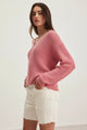 Nepal Textured Cotton Vneck Sweater in Rose