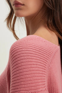 Nepal Textured Cotton Vneck Sweater in Rose