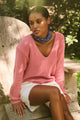 Nepal Textured Cotton Vneck Sweater in Rose