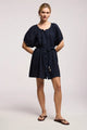 Kayella  Linen Short Sleeve Button Tunic Dress