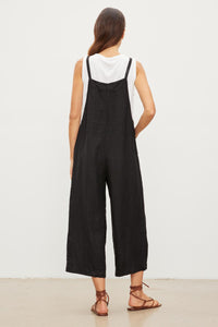 Isabel Woven Linen Overall in Black